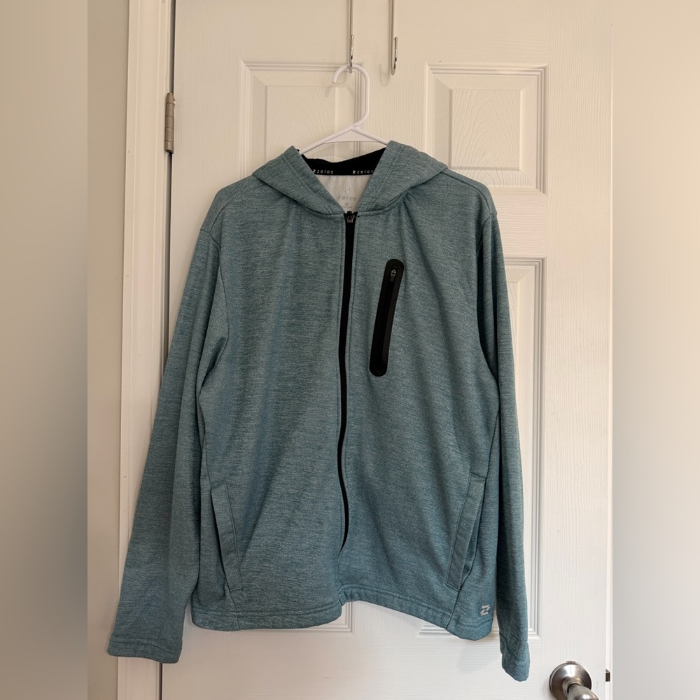 ZELOS Teal Zip-Up Sweater for Men